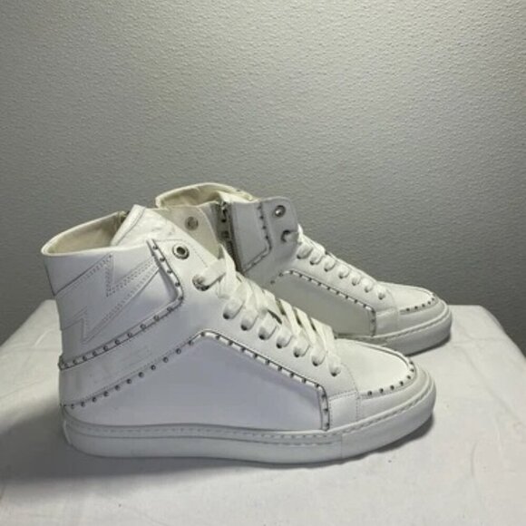 NEW ZADIG & VOLTAIRE Accessories Mid Top White leather Flash Lace Up Mens Sz 10 - Picture 4 of 6